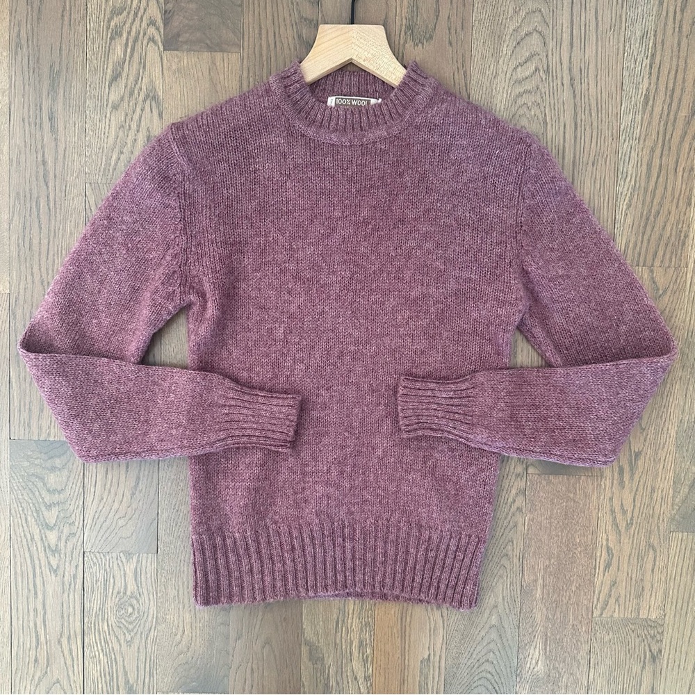 Vintage Crew Neck Long Sleeve 100% Shetland Wool Sweater Heather Purple Medium